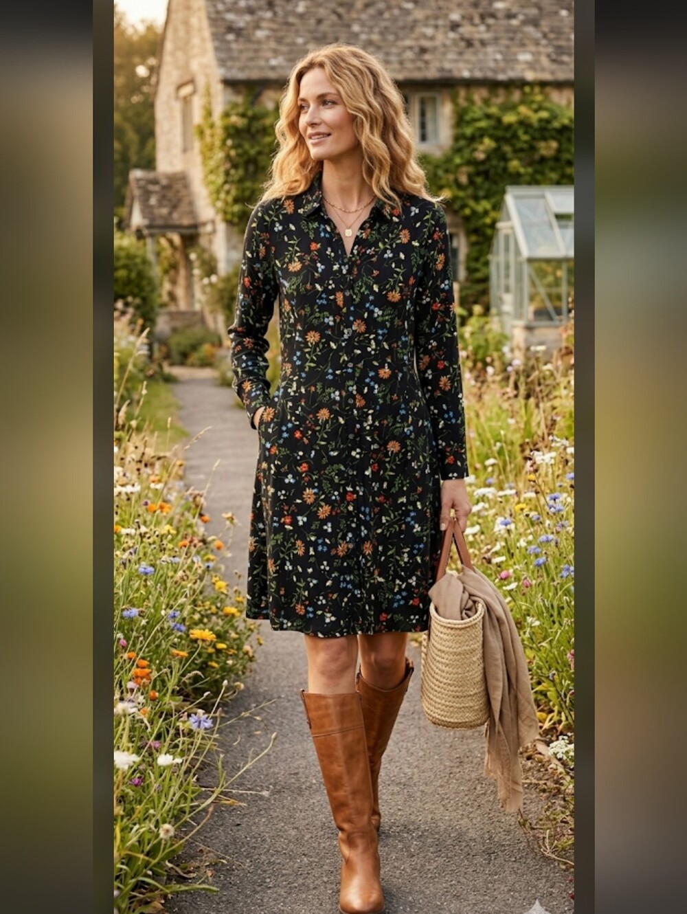 J.Jill Women’s Dark Navy Floral Long Sleeve Midi Shirt Dress Size Small - Picture 1 of 12
